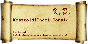 Kosztolánczi Donald névjegykártya